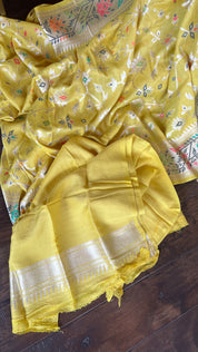 Tussar Georgette Banarasi- Yellow Jamdaani Woven