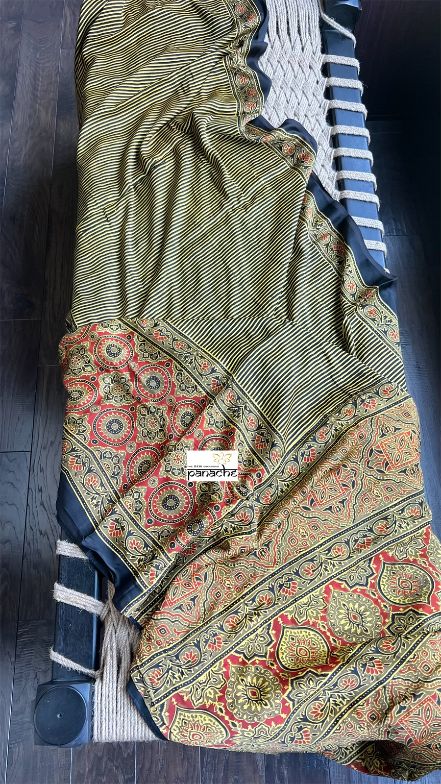 Modal Silk Ajrakh - Greenish Yellow Black Striped