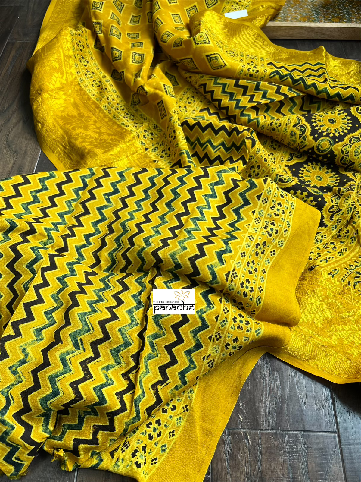 Dola Silk Ajrakh - Yellow