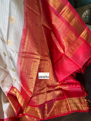 Pure Silk Gadwal - Cream Raspberry Red