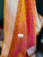 Pure Silk Mashru Silk Banarasi- Mustard Yellow Pink