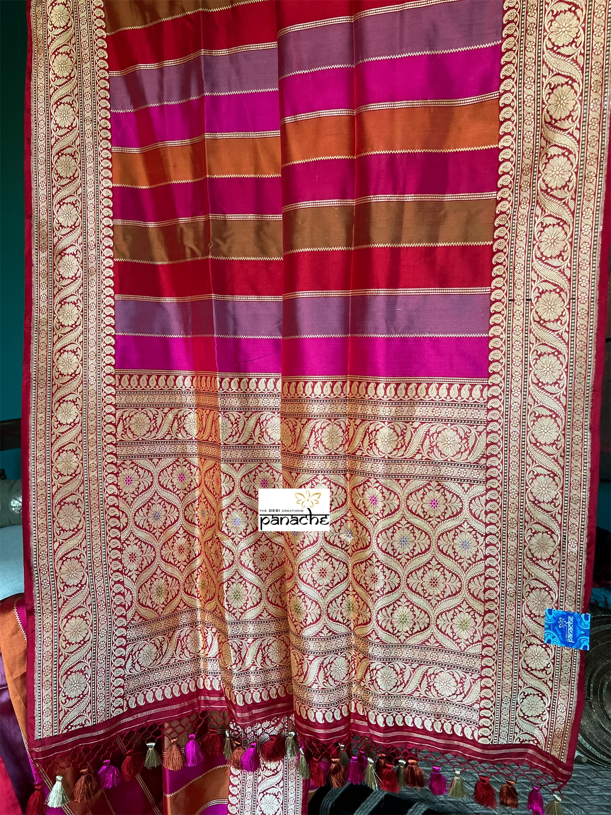 Pure Silk Rangkat Banarasi - Pink Red Multi shaded Kadwa
