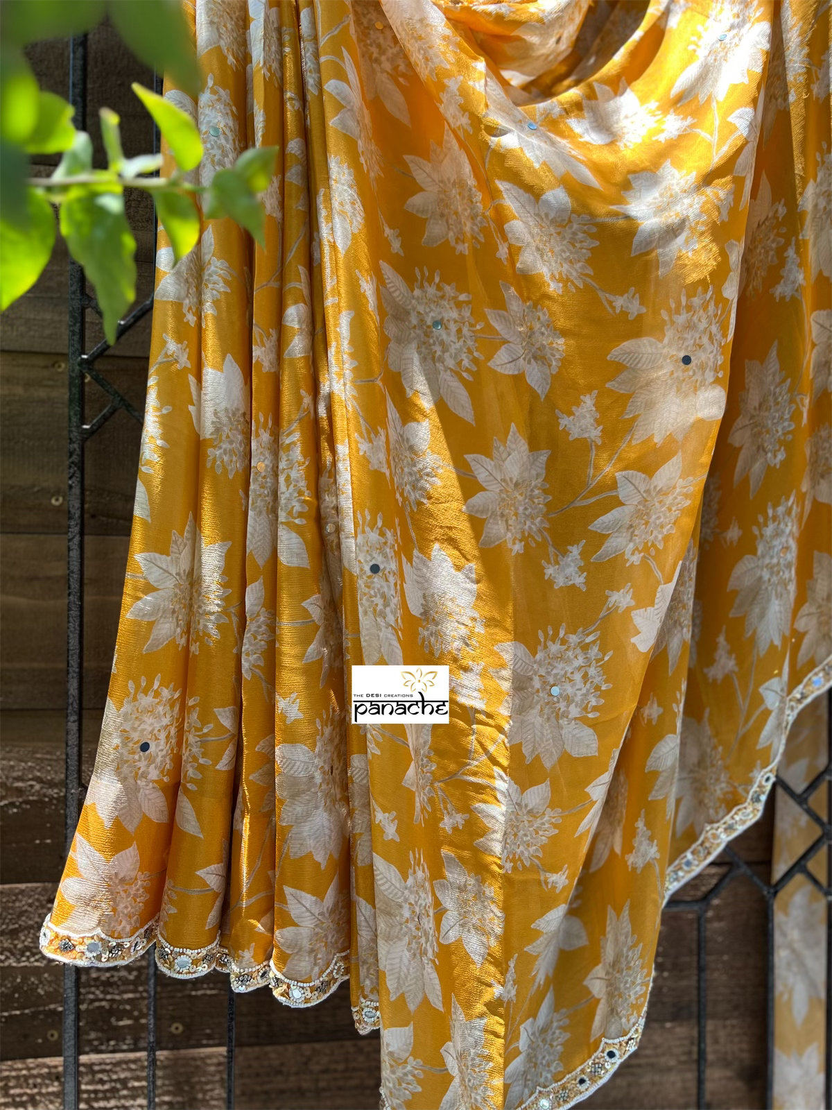 Designer Crepe Chiffon Floral - Amber Yellow