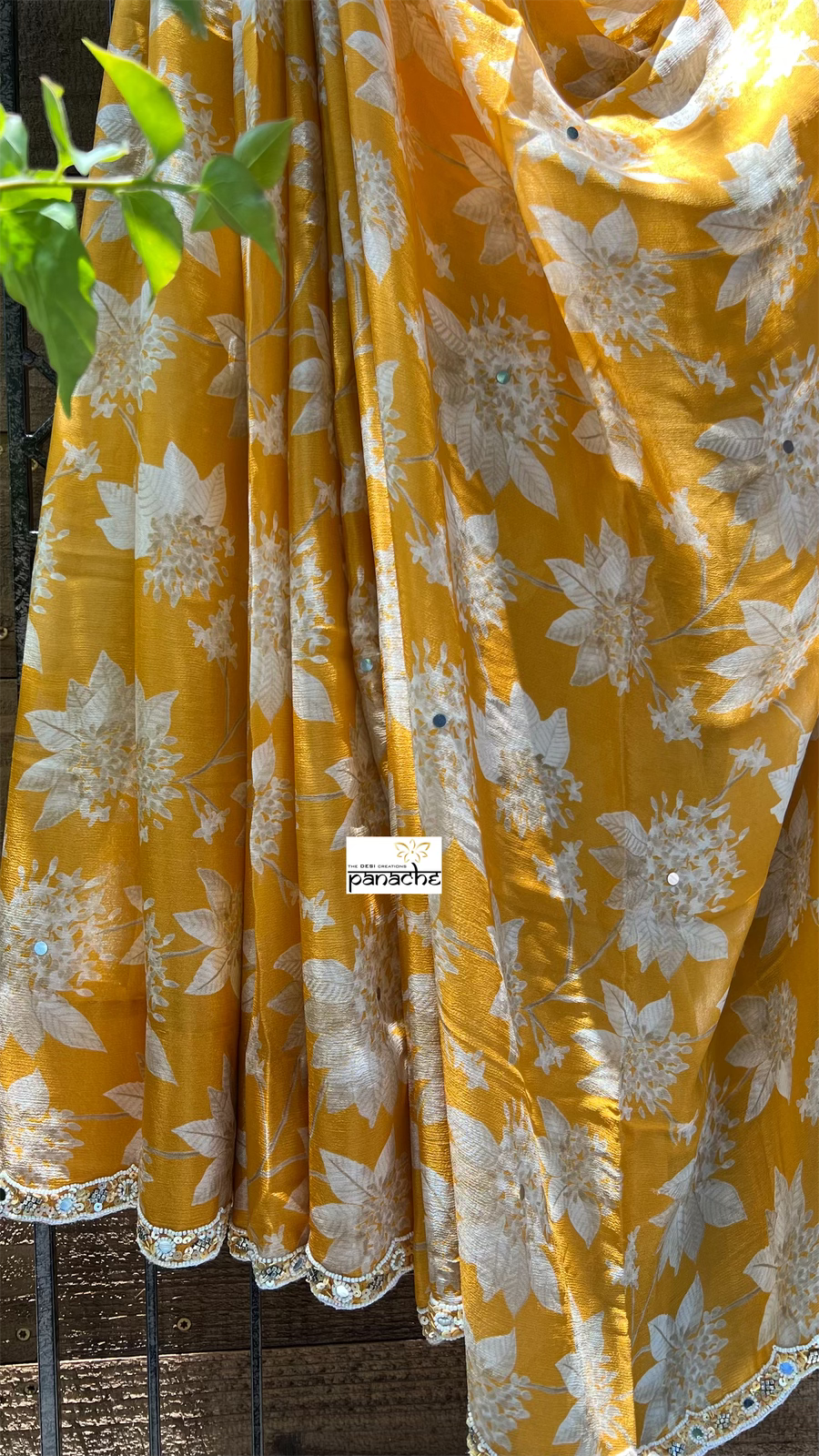 Designer Crepe Chiffon Floral - Amber Yellow