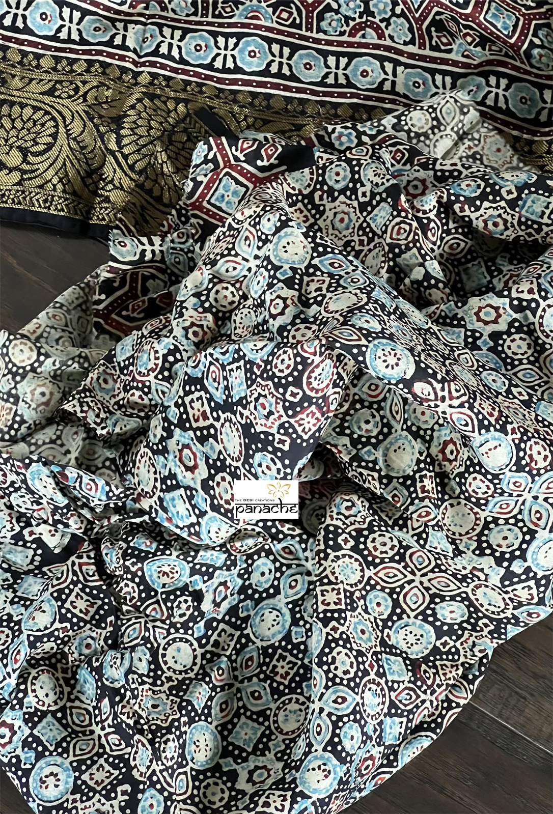 Dola Silk Ajrakh - Black