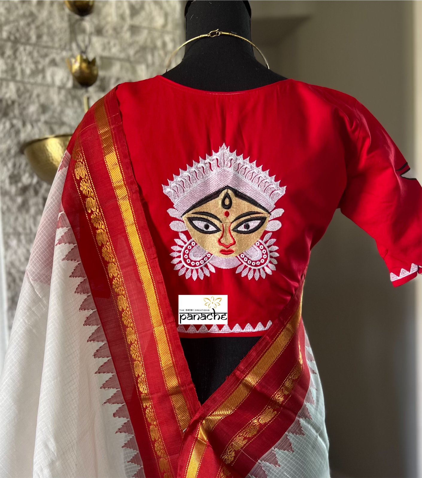 Gadwal Pure Cotton - Offwhite Red