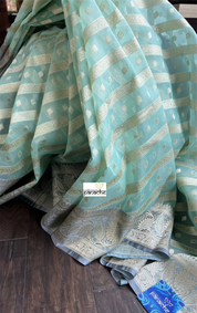 Kora Silk Banaras Chanderi - Mint green Grey