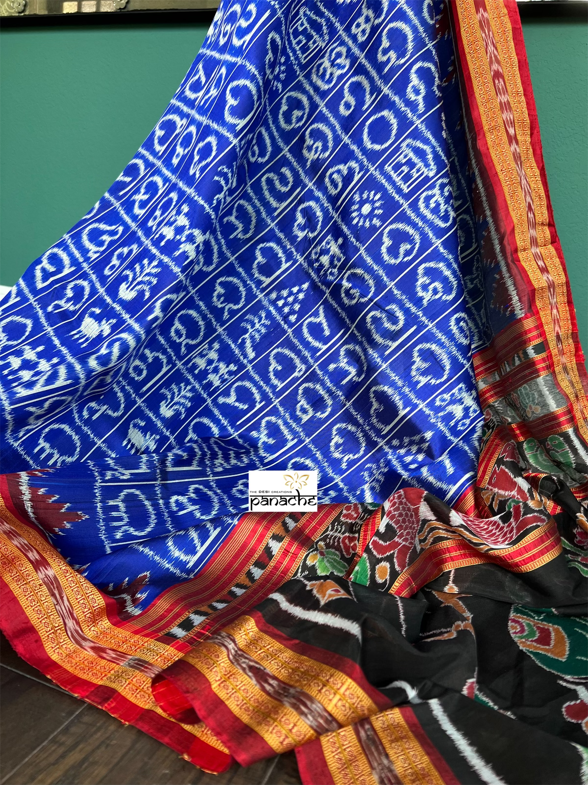 Pure Silk Sambalpuri Double ikat  - Royal Blue Maroon