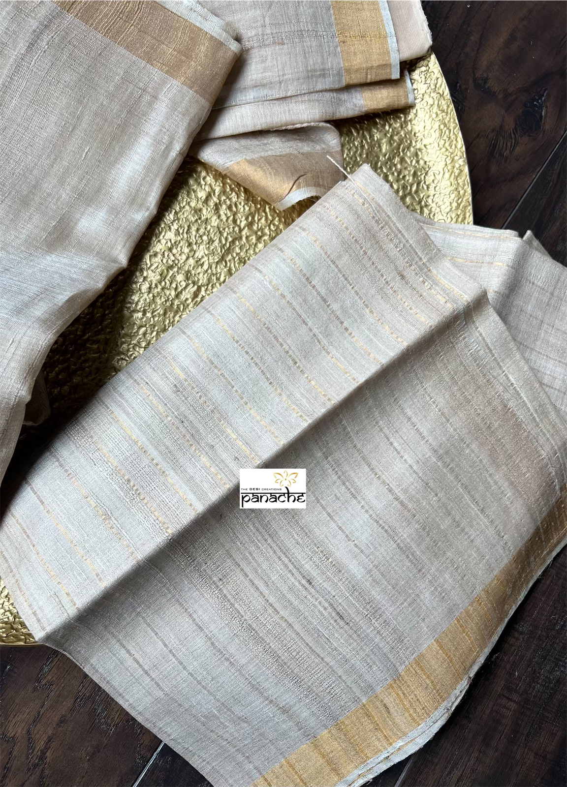 Tussar Silk - Beige Golden Zari