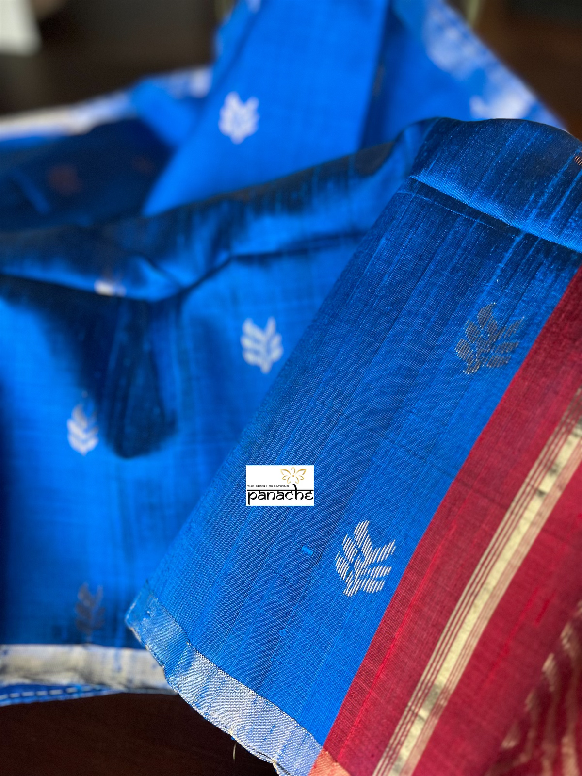 Pure Raw Silk - Royal Blue Red