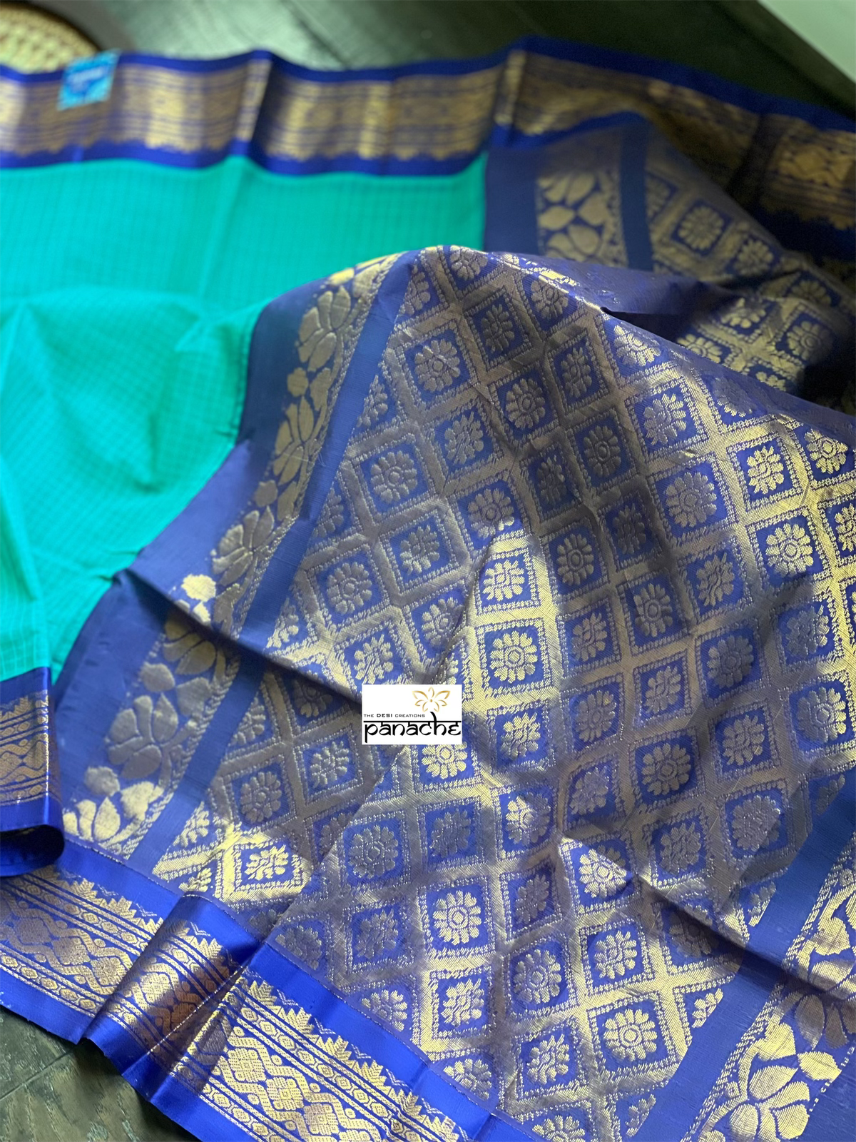 Cotton Gadwal - Sea-Green Royal Blue