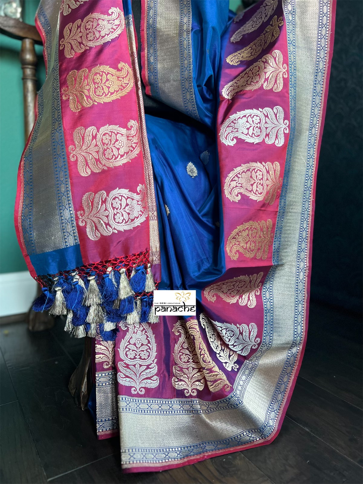 Pure Katan Silk Banarasi - Blue Purplish Maroon