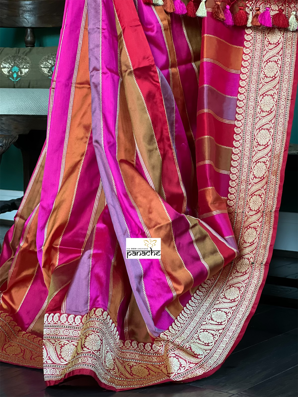 Pure Silk Rangkat Banarasi - Pink Red Multi shaded Kadwa