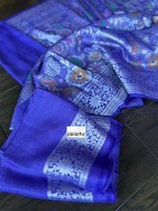 Tussar Georgette Banarasi - Purplish Blue Multi Meenakari