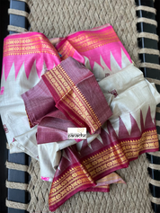 Pure Tussar Silk - Beige Maroon Pink