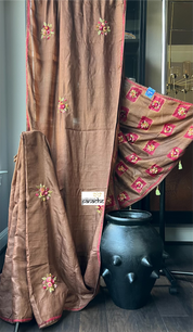 Pure Tussar Silk - Rusty Brown Embroidered