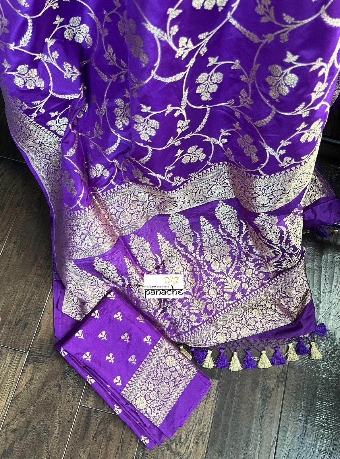 Katan Silk Banarasi -  Purple Jaal Woven