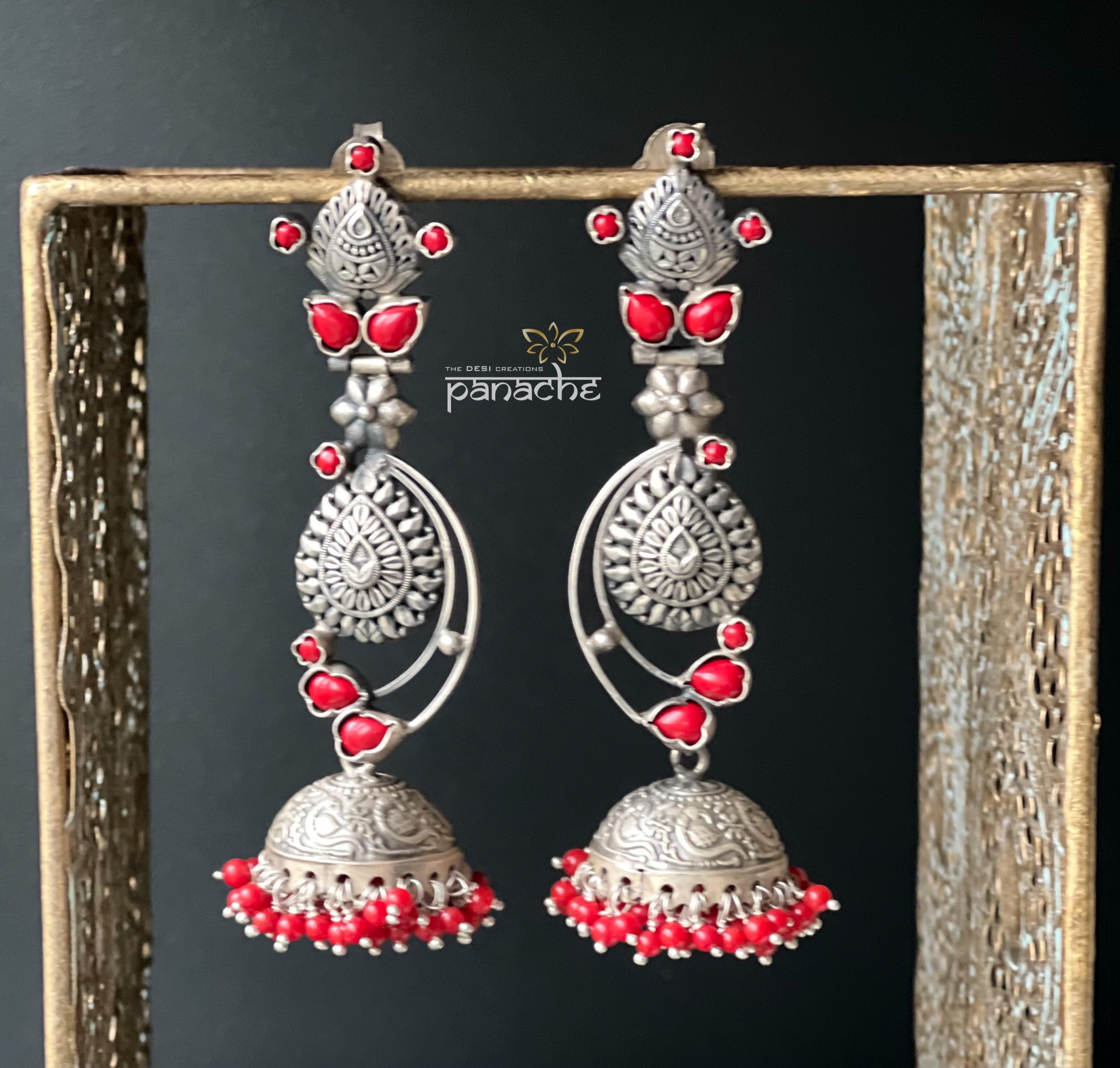 Earring 925 Silver- Silver Polish Coral