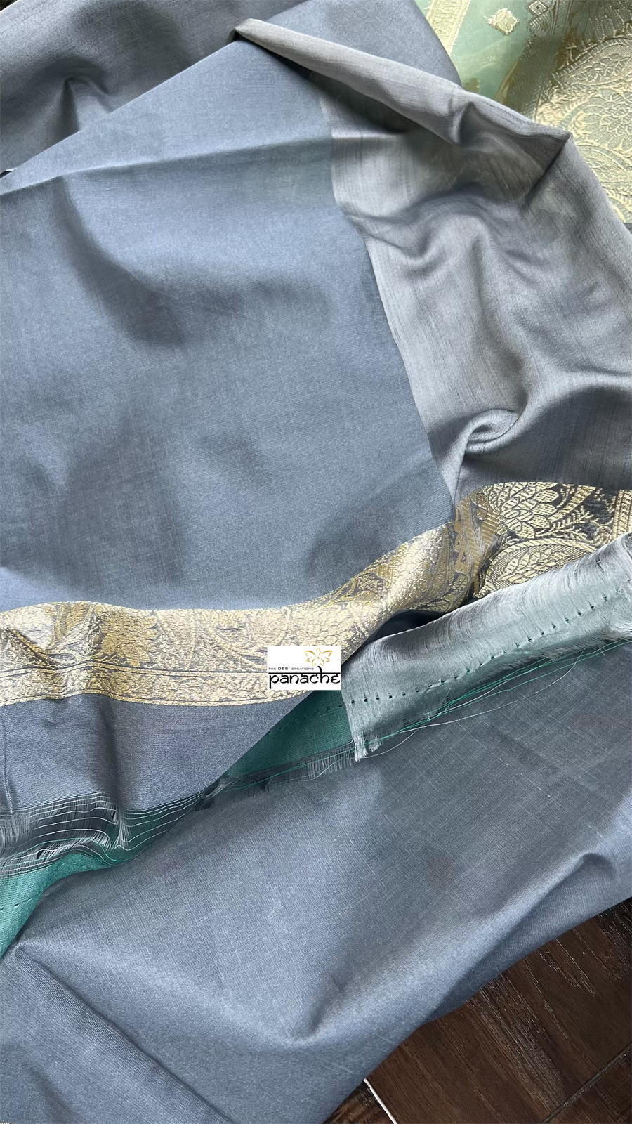 Kora Silk Banaras Chanderi - Mint green Grey