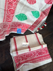 Tussar Silk Banarasi - Beige Red Green