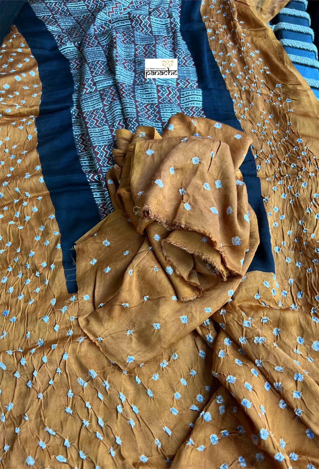 Modal Silk Ajrakh Bandhej - Light Brown Yellow
