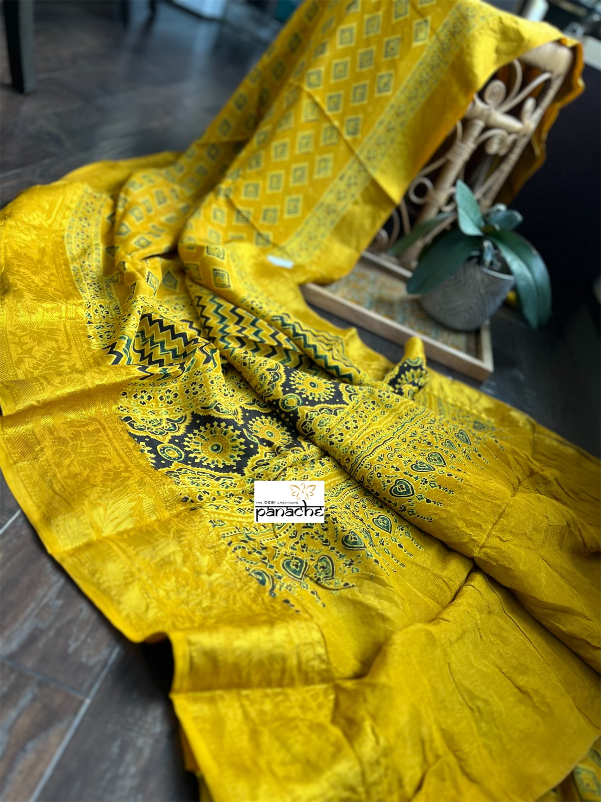 Dola Silk Ajrakh - Yellow