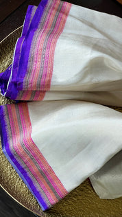 Pure Tissue Silk Banarasi - Offwhite Golden Purple