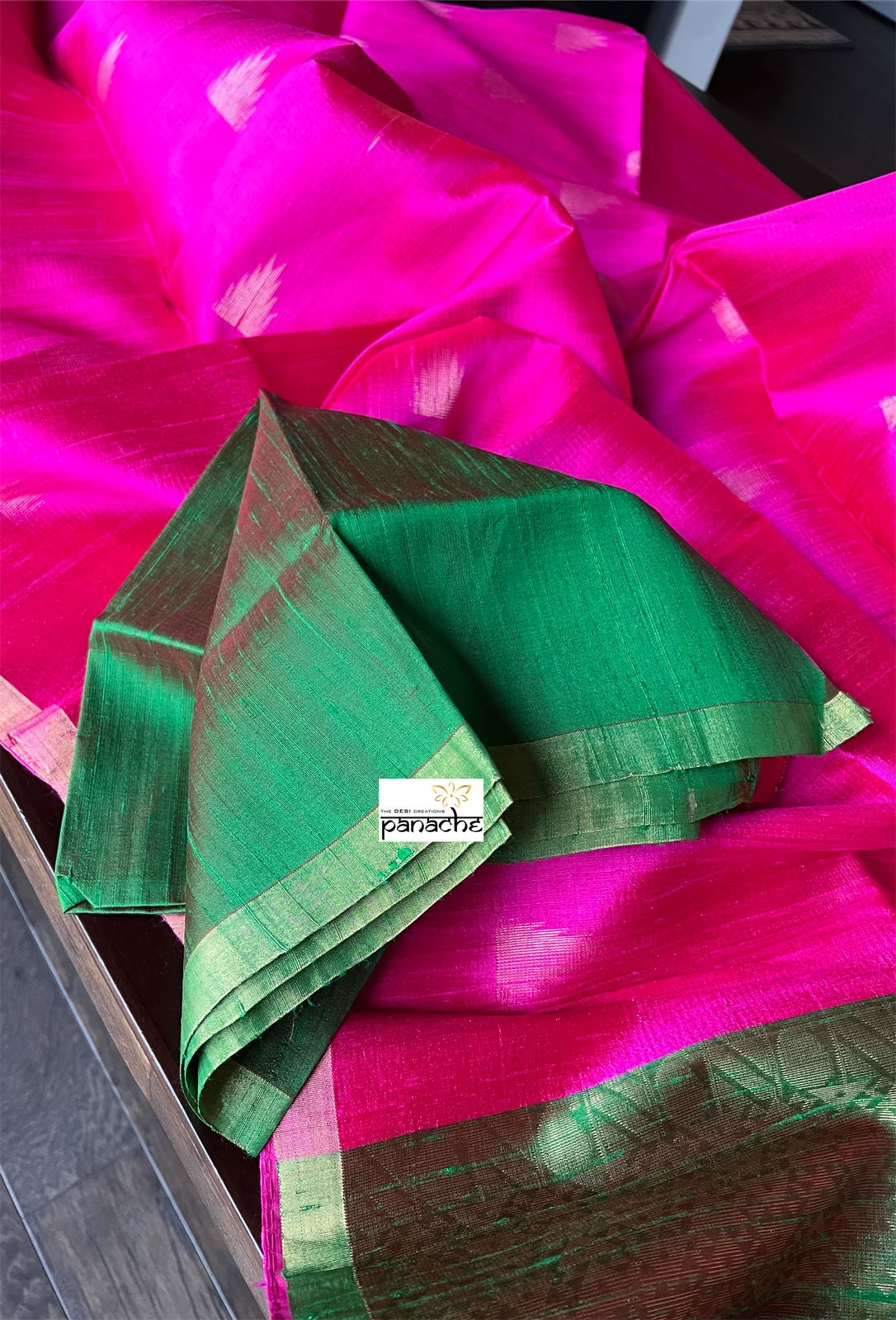 Pure Raw Silk - Hot Pink Green