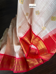 Pure Silk Gadwal - Cream Raspberry Red