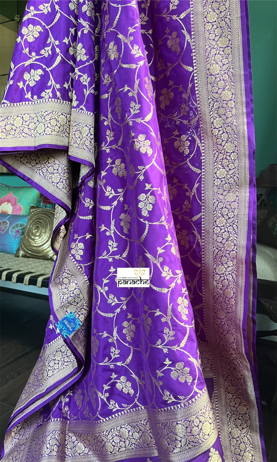 Katan Silk Banarasi -  Purple Jaal Woven