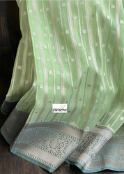 Kora Silk Banaras Chanderi - Pista Green Grey