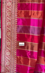 Pure Silk Rangkat Banarasi - Pink Red Multi shaded Kadwa