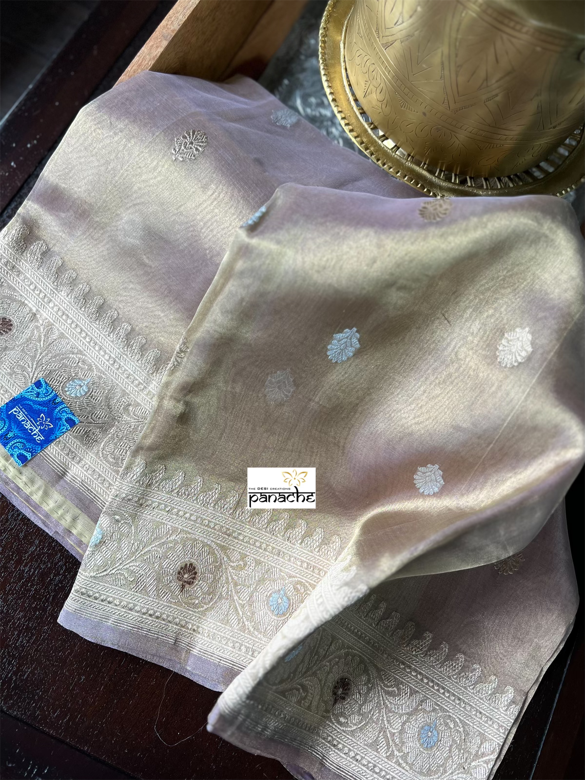 Pure Tissue Silk Banarasi - Light Golden Purple