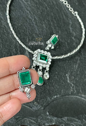 Silver 925 Hasli Earring Set - Green Stone