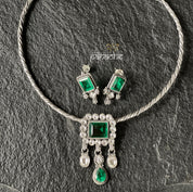 Silver 925 Hasli Earring Set - Green Stone