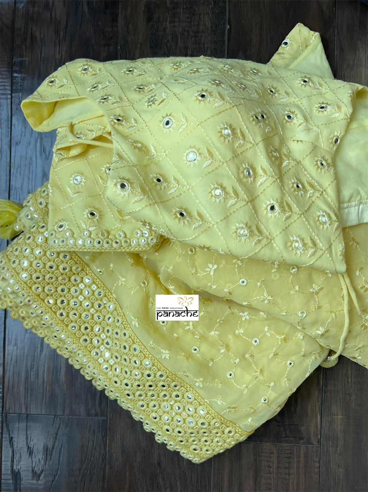 Designer Saree Blouse Pair - Yellow Chikankari