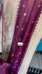 Organza Silk Banarsi - Wine Purple Kadwa