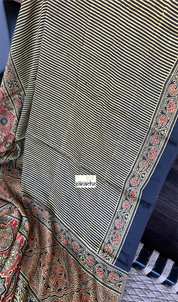 Modal Silk Ajrakh - Greenish Yellow Black Striped