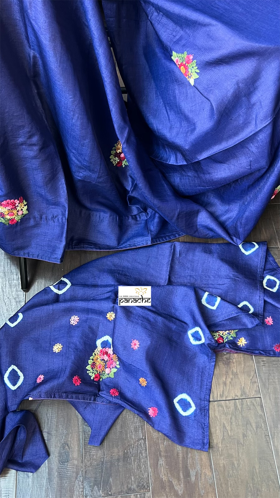 Pure Tussar Silk - Royal Blue Embroidered