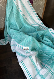 Dhonekhali Cotton Saree - Off-White Sea Green