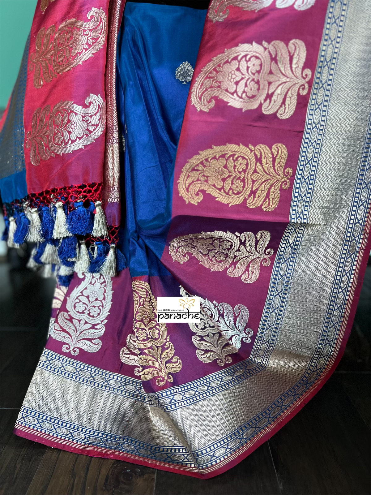 Pure Katan Silk Banarasi - Blue Purplish Maroon