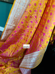 Pure Silk Mashru Silk Banarasi- Mustard Yellow Pink