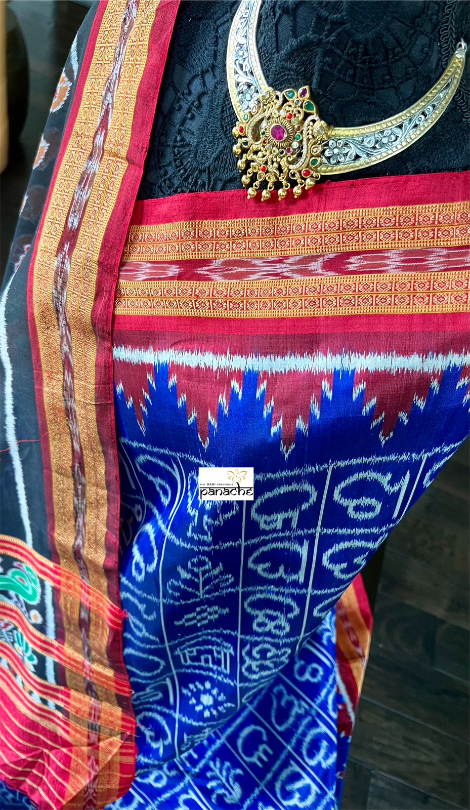 Pure Silk Sambalpuri Double ikat  - Royal Blue Maroon