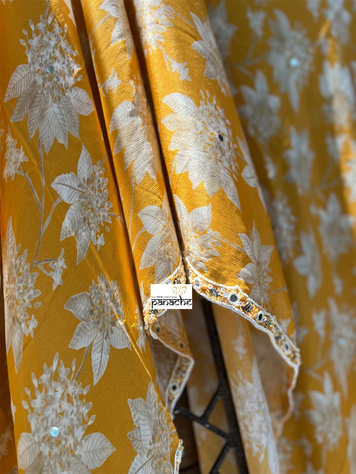 Designer Crepe Chiffon Floral - Amber Yellow