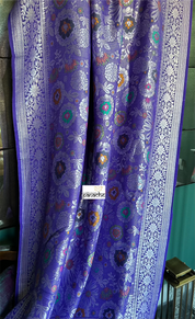 Tussar Georgette Banarasi - Purplish Blue Multi Meenakari