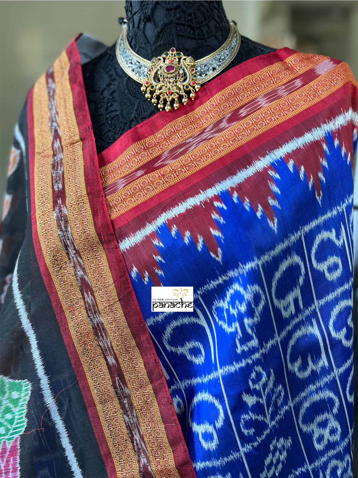 Pure Silk Sambalpuri Double ikat  - Royal Blue Maroon