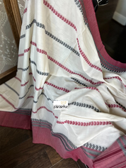 Dhonekhali Cotton Saree - White Maroon Black