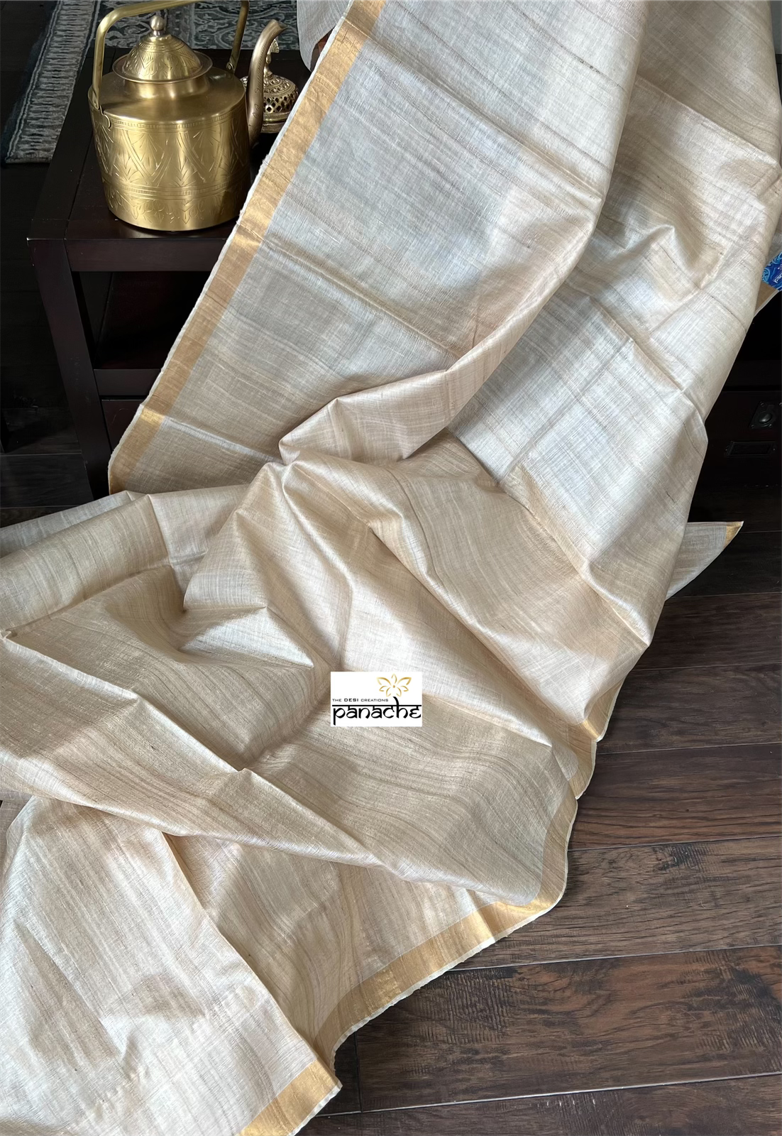 Tussar Silk - Beige Golden Zari