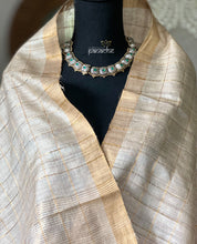 Tussar Silk - Beige Golden Zari checks