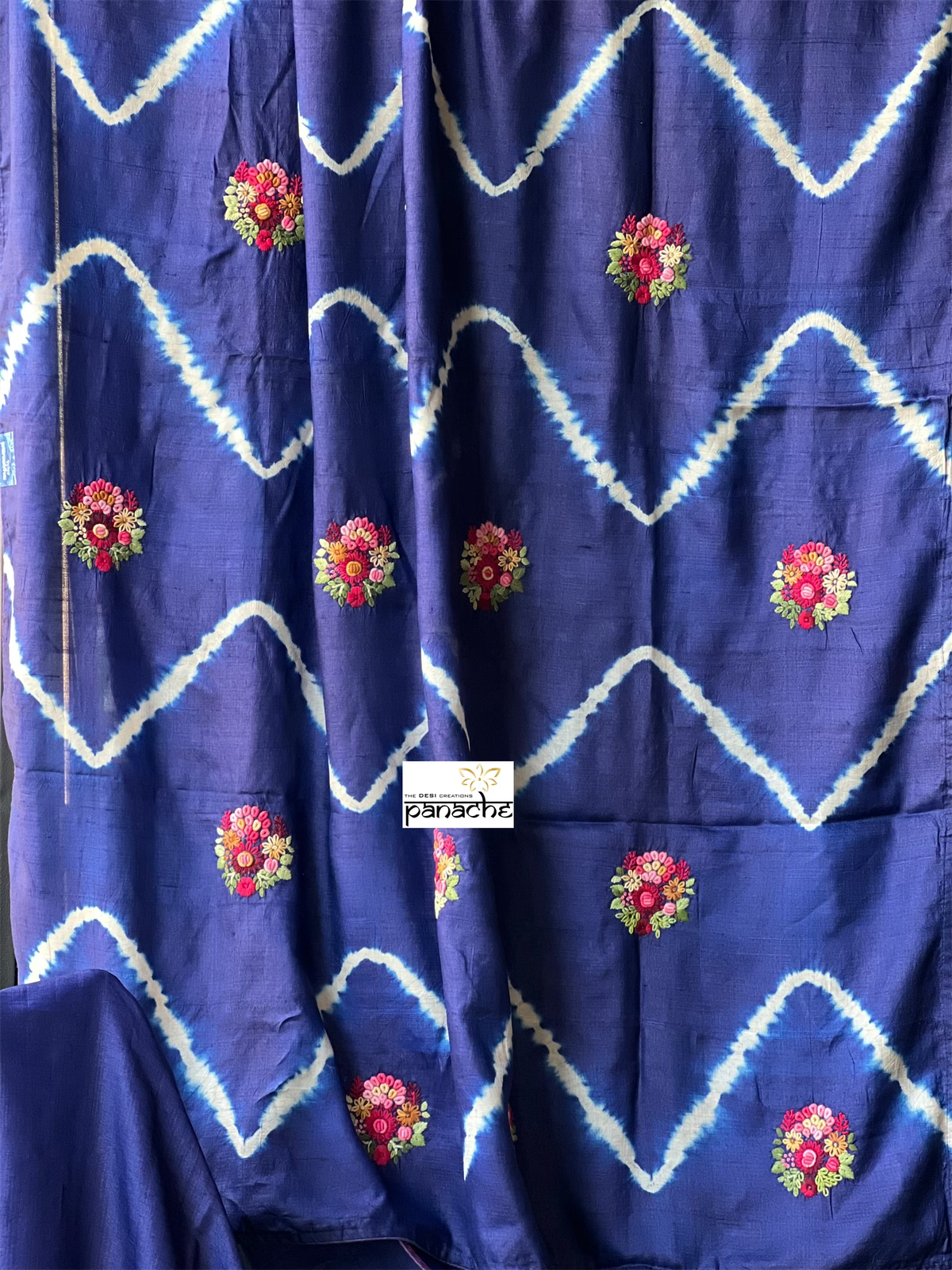 Pure Tussar Silk - Royal Blue Embroidered